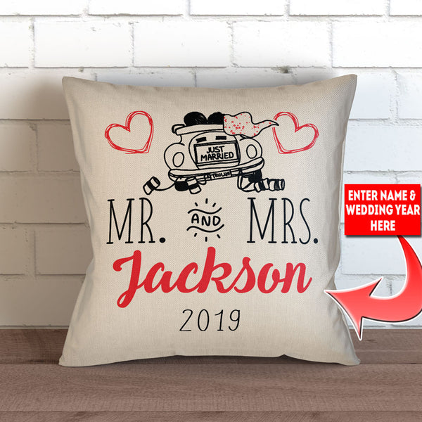 Just Married Throw Pillow Cover Personalized 18 X 18”