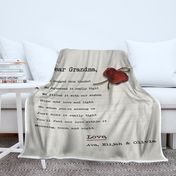 Grandma We Hugged This Personalized Blanket Typewriter Style