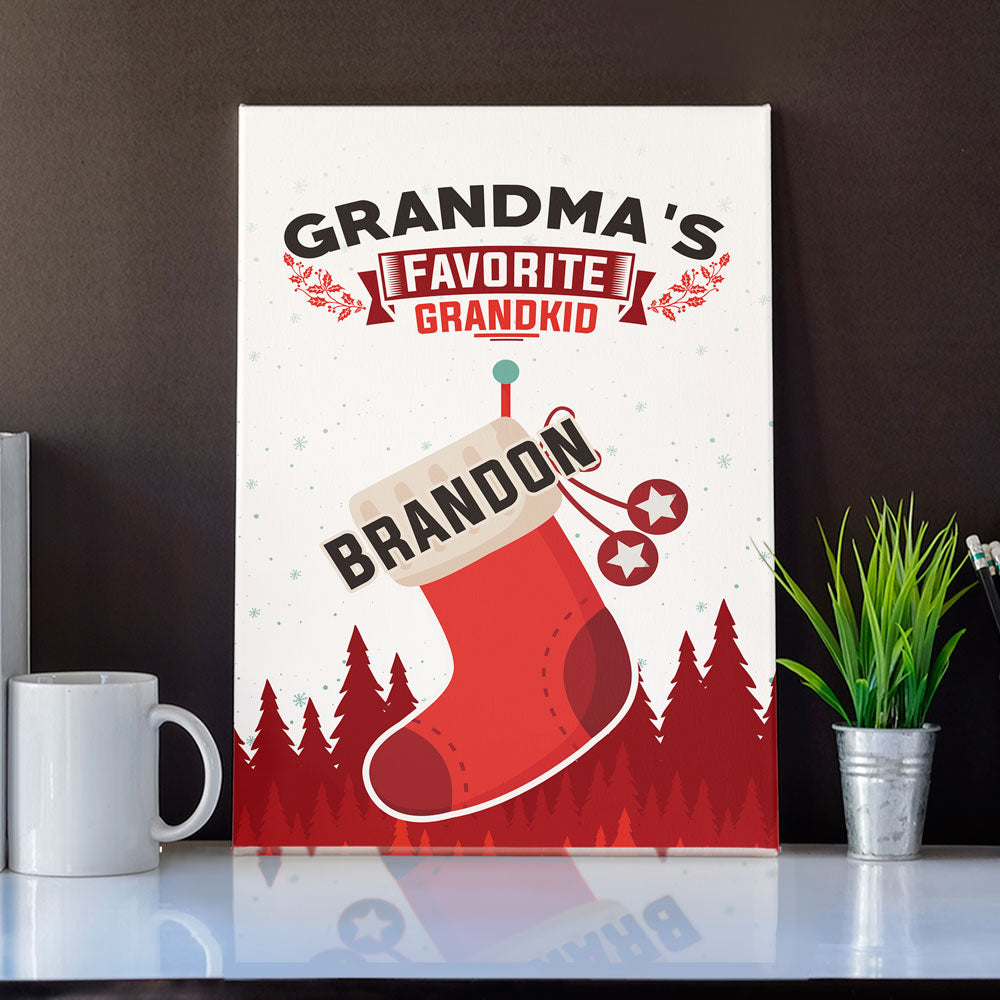 Grandma’s Favorite Grandkids Stocking Personalized  Wall Art Canvas