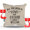 All You Need is Love Personalized Throw Pillow Cover With Insert