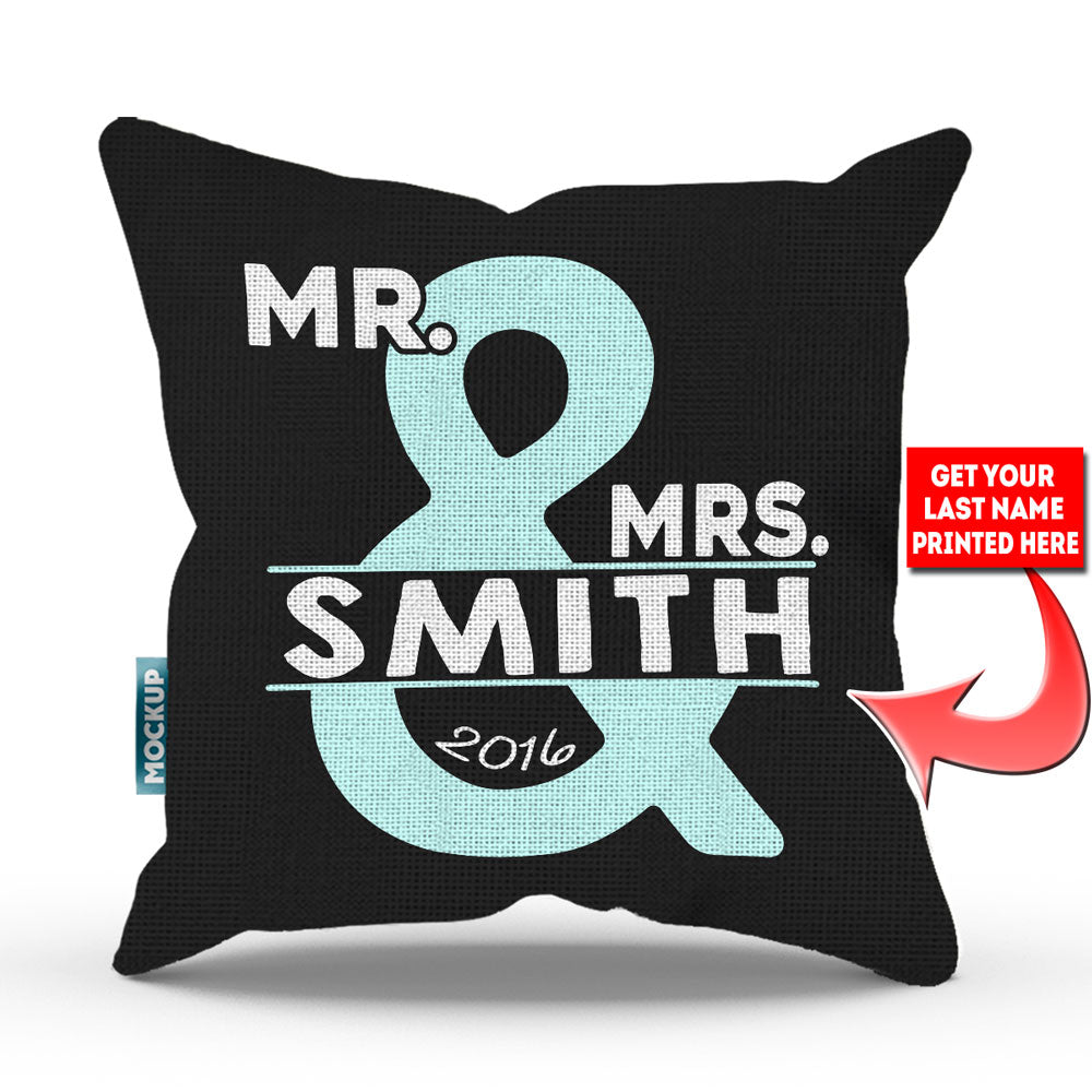 Mr and Mrs Personalized Throw Pillow Cover – Style 2 - 18" X 18”