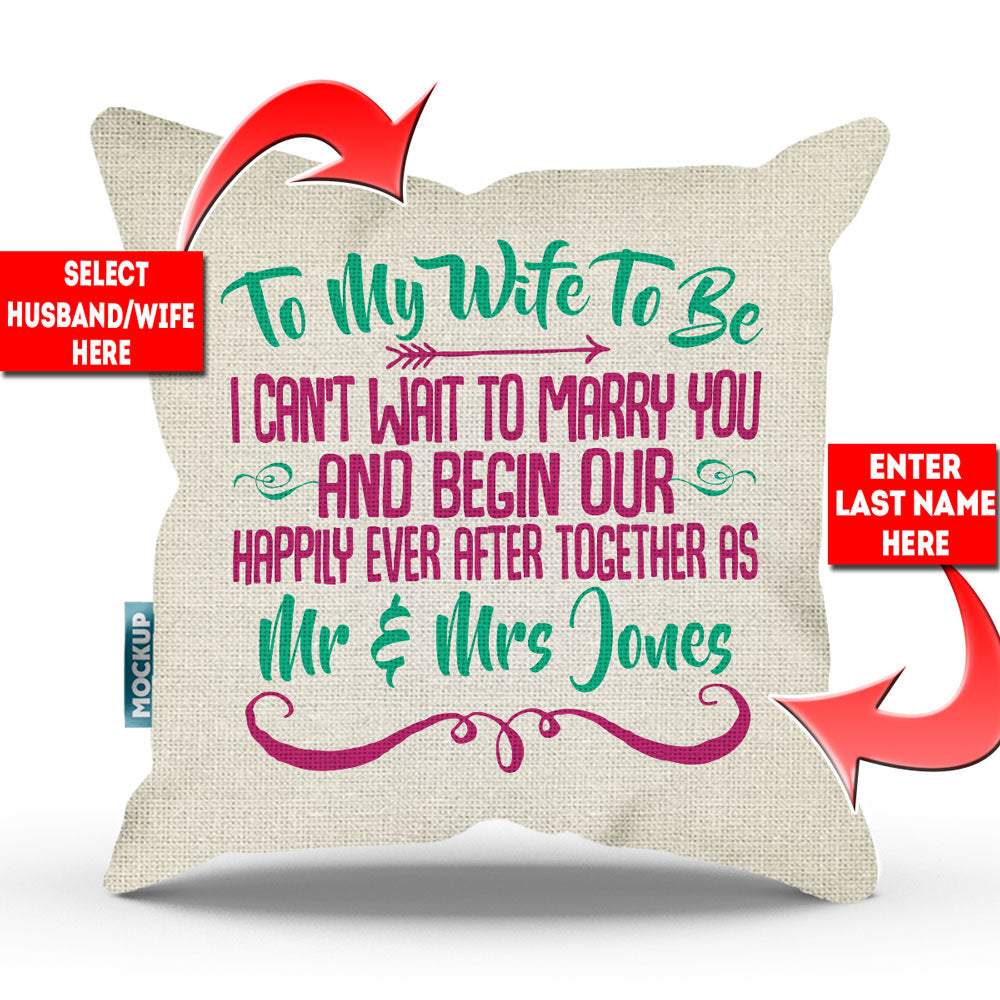 Can't Wait For Happily Ever After Personalized Throw Pillow Cover - 18" X 18”
