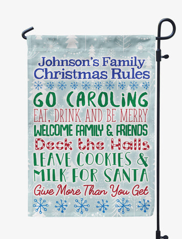 Family Christmas Rules Personalized Flag