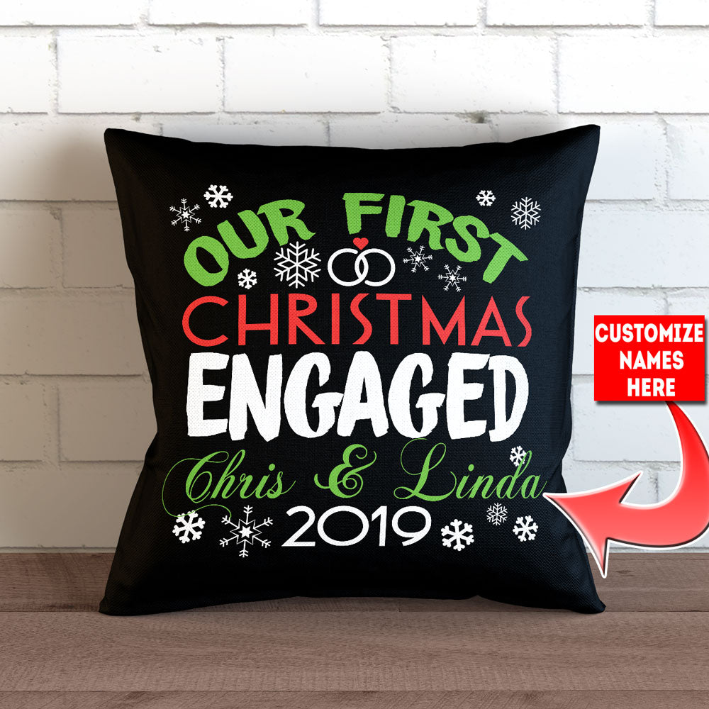 Our First Christmas Engaged Personalized Throw Pillow Cover - 18" X 18” - Style 1