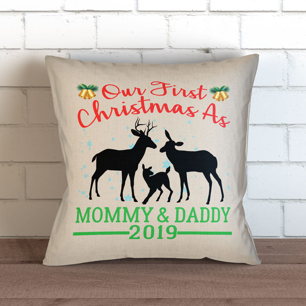 First Christmas as Mom and Dad Throw Pillow Cover - 18" X 18”