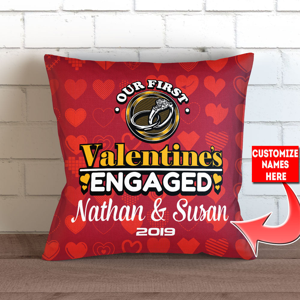 First Valentines Engaged Personalized Throw Pillow Cover
