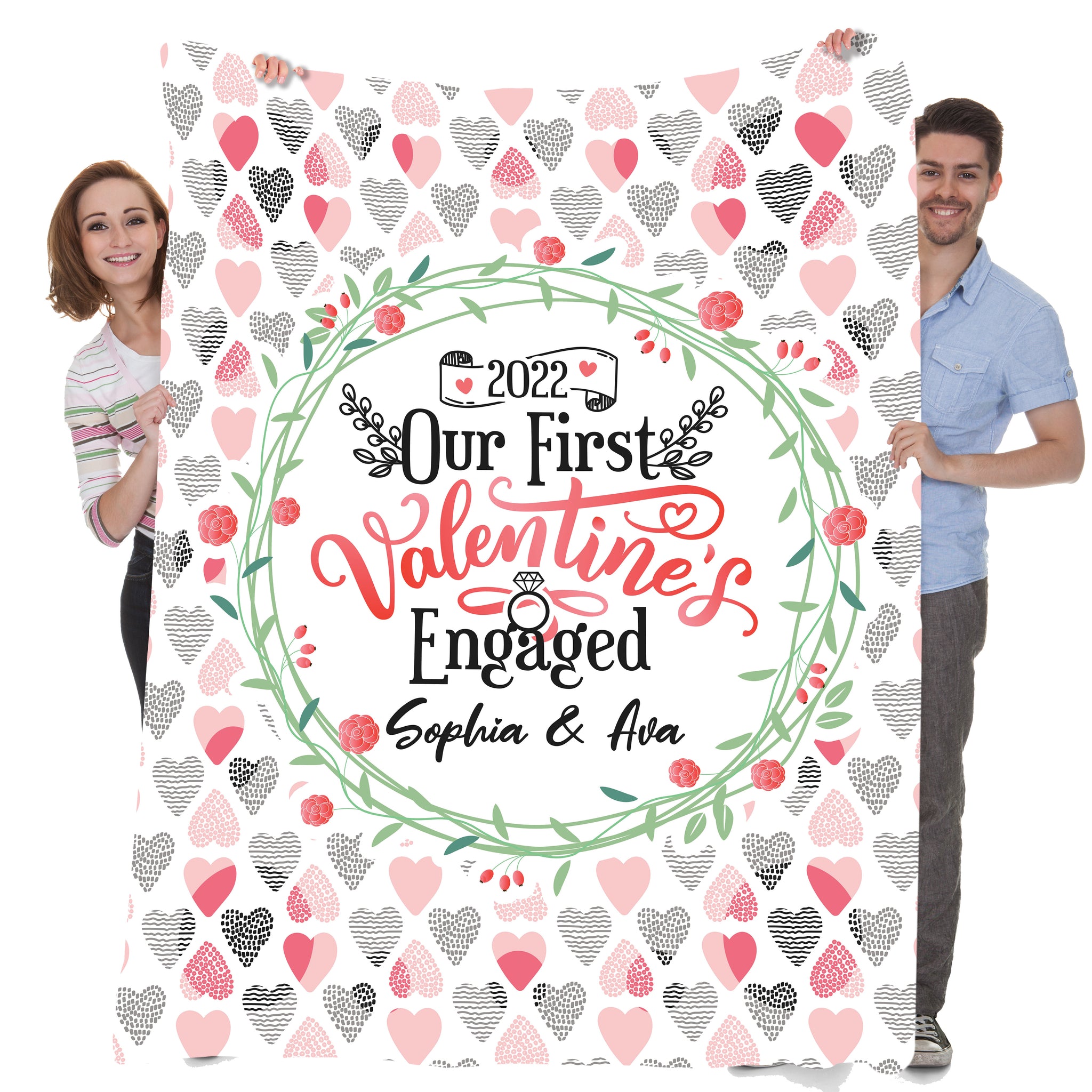 First Valentine's Engaged Personalized  Blanket - Style 3