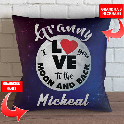 Grandma - Love You To The Moon and Back Personalized Throw Pillow Cover - 18" X 18”