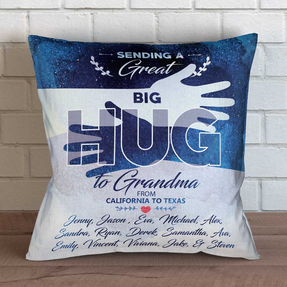 Great Big Hug to Grandma Personalized Throw Pillow Cover - 18" X 18”
