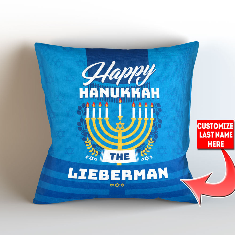 Happy Hanukkah Personalized Throw Pillow Cover