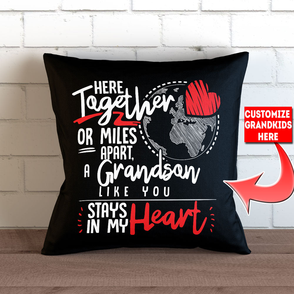 Here Together or Miles Apart Personalized Pillow Cover - 18" X 18”