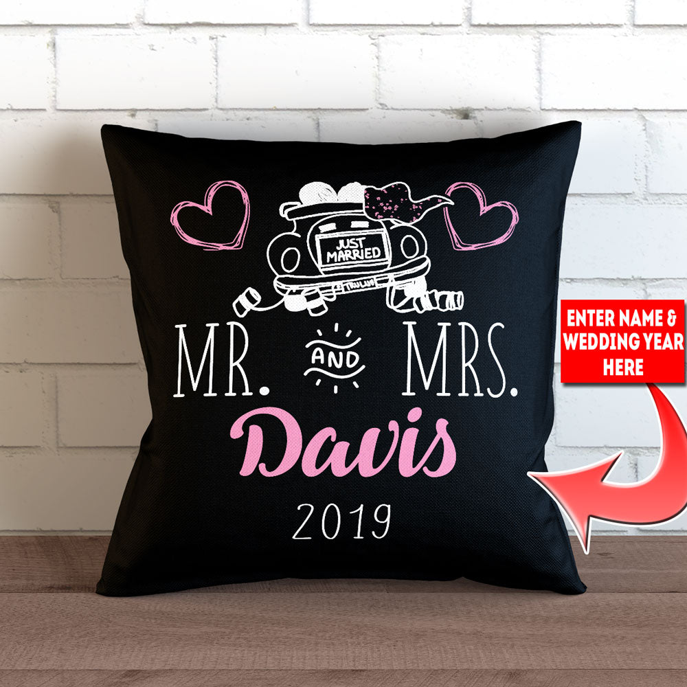 Just Married Throw Pillow Cover Personalized  18" X 18”