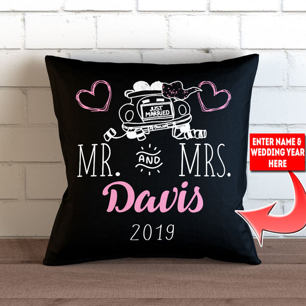 Just Married Throw Pillow Cover Personalized 18 X 18”