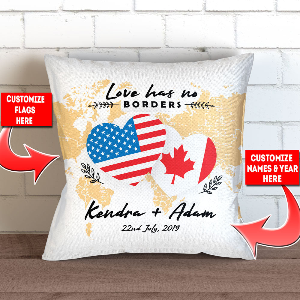 Love Has No Borders Personalized Throw Pillow Cover - 18" X 18”