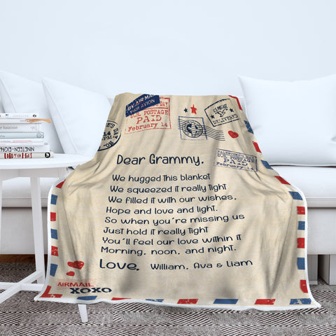 Air Mail Letter Grandma We Hugged This Fleece Blanket with Customized Names
