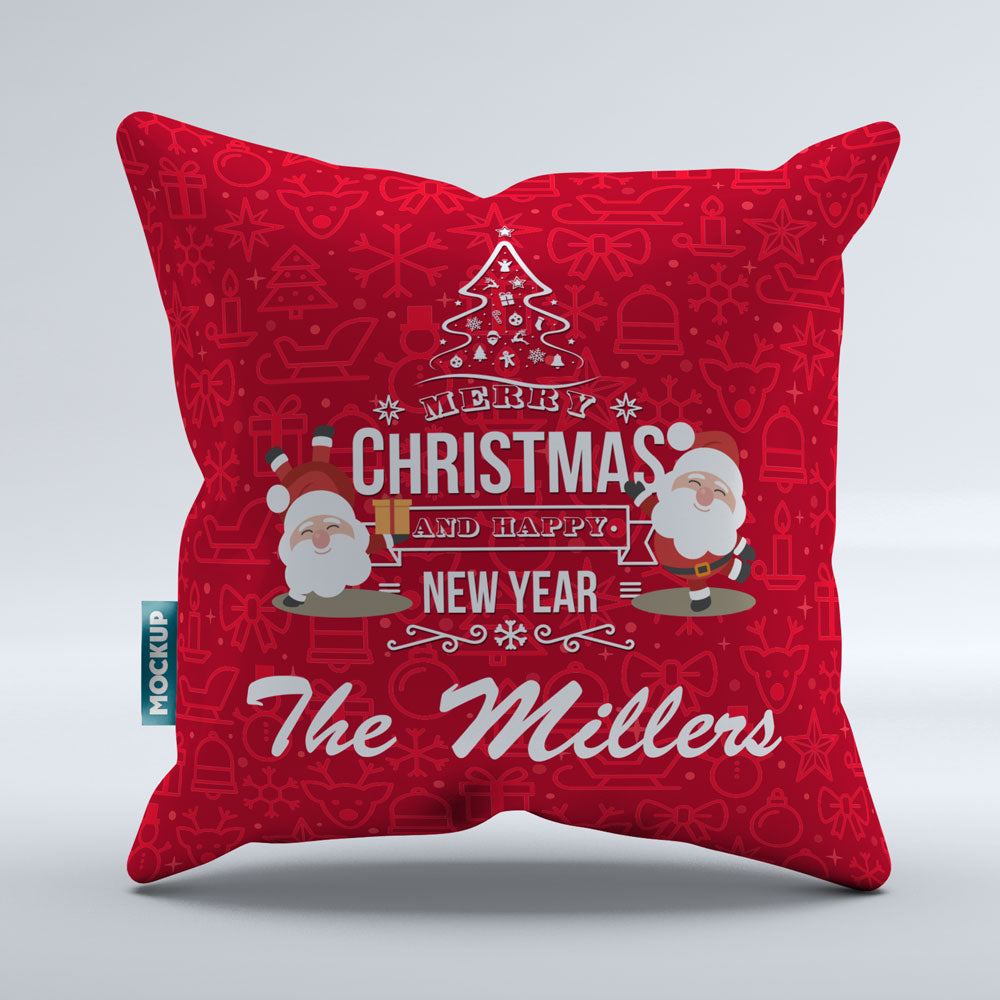 Merry Christmas and Happy New Year Personalized  Throw Pillow Cover - 18" X 18"