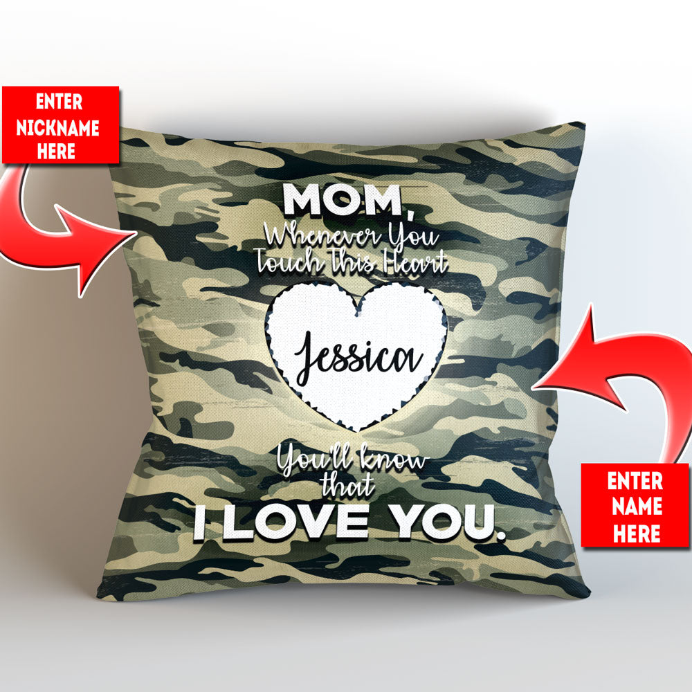 Camouflage Themed - Whenever You Touch This Personalized Throw Pillow Cover - 18" X 18"