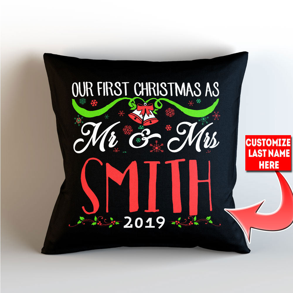 Our First Christmas As Mr. and Mrs. Personalized   Throw Pillow Cover - 18" x 18" - Style 2