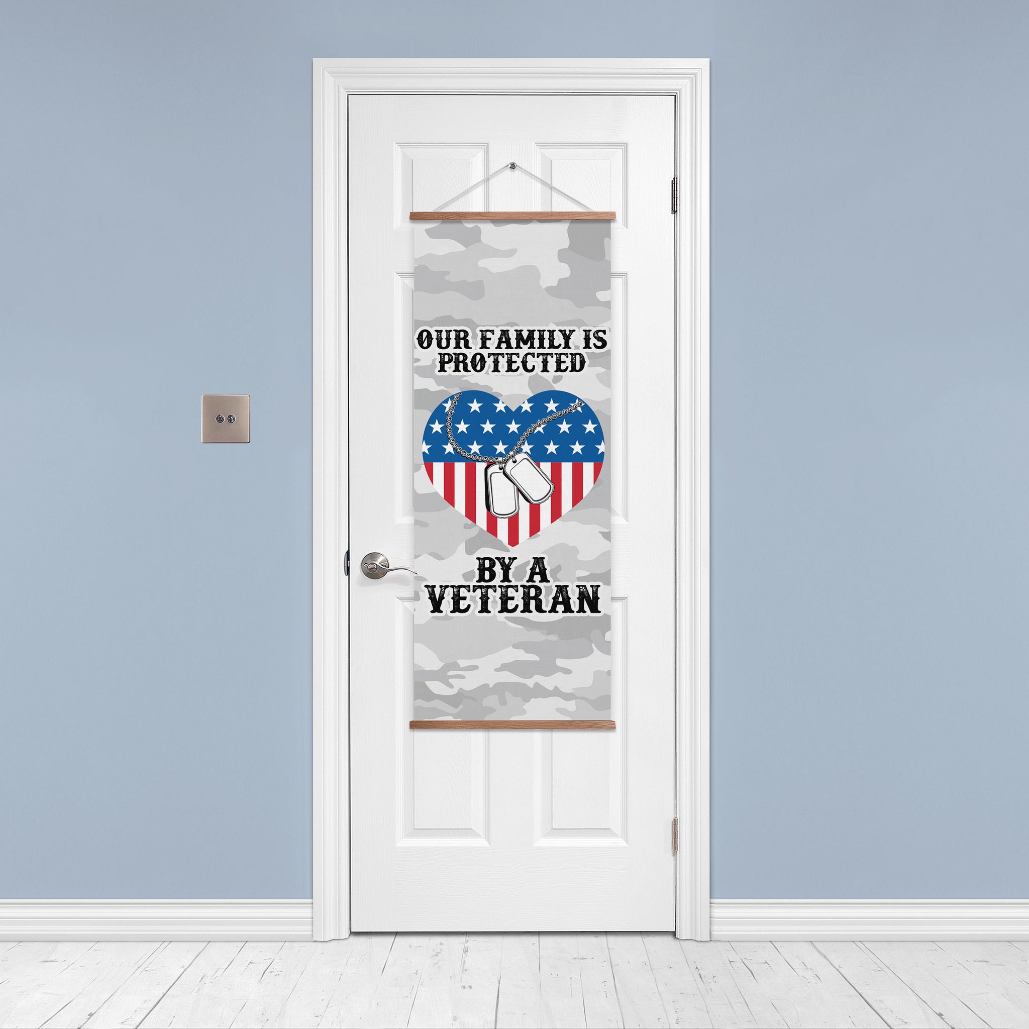 This House/Our Family is Protected by a Veteran-Dog Tag Door Banner
