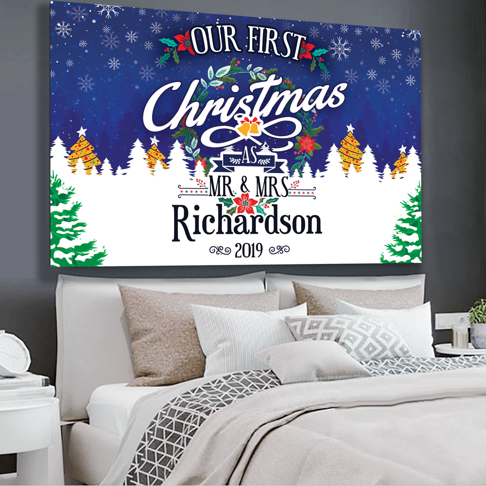 First Christmas As Mr and Mrs Personalized Wall Art Canvas