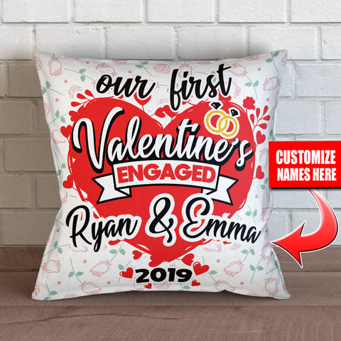 First Valentines Engaged Personalized Throw Pillow Cover – Style 2