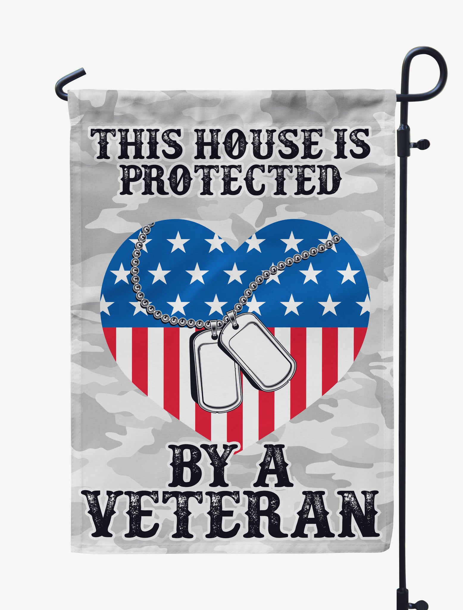 This House/Our Family is Protected by a Veteran- Dog Tag Flag