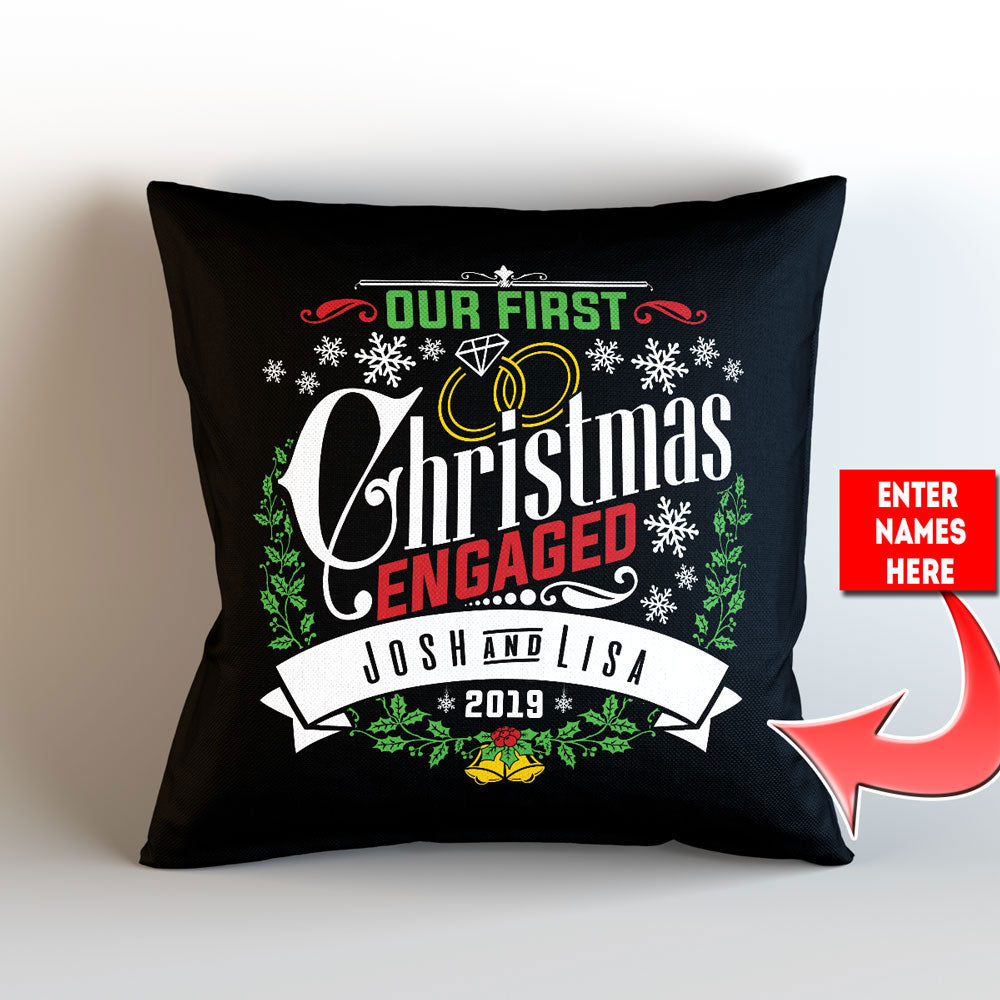 Our First Christmas Engaged Personalized Throw Pillow Cover – 18" x 18” - Style 2