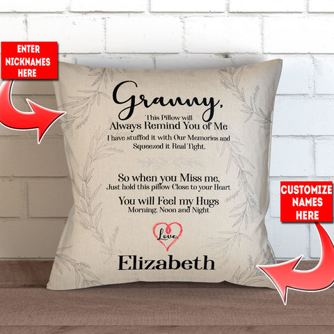 Grandma This Pillow Will Always Remind You Of Us Personalized Pillow Cover - 18" X 18”