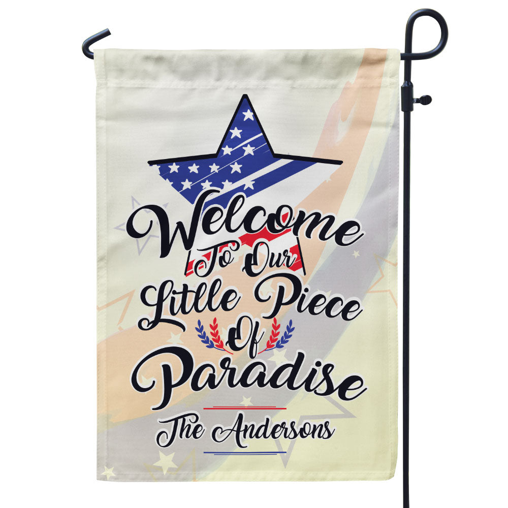 Welcome to Our Little Piece of Paradise Personalized Flag