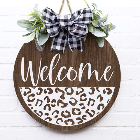 Welcome Leopard Print Wooden Door Sign