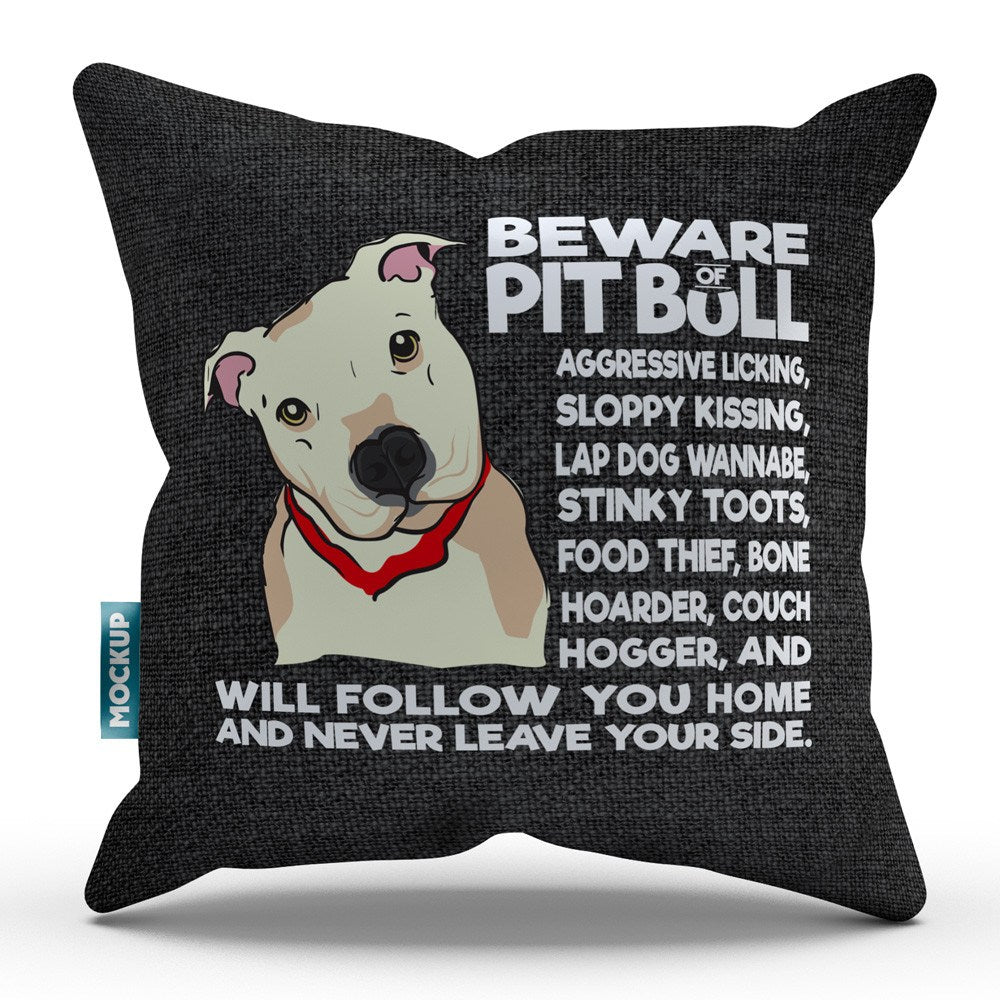Beware of Pit Bull Throw Pillow Cover - 18" x 18"