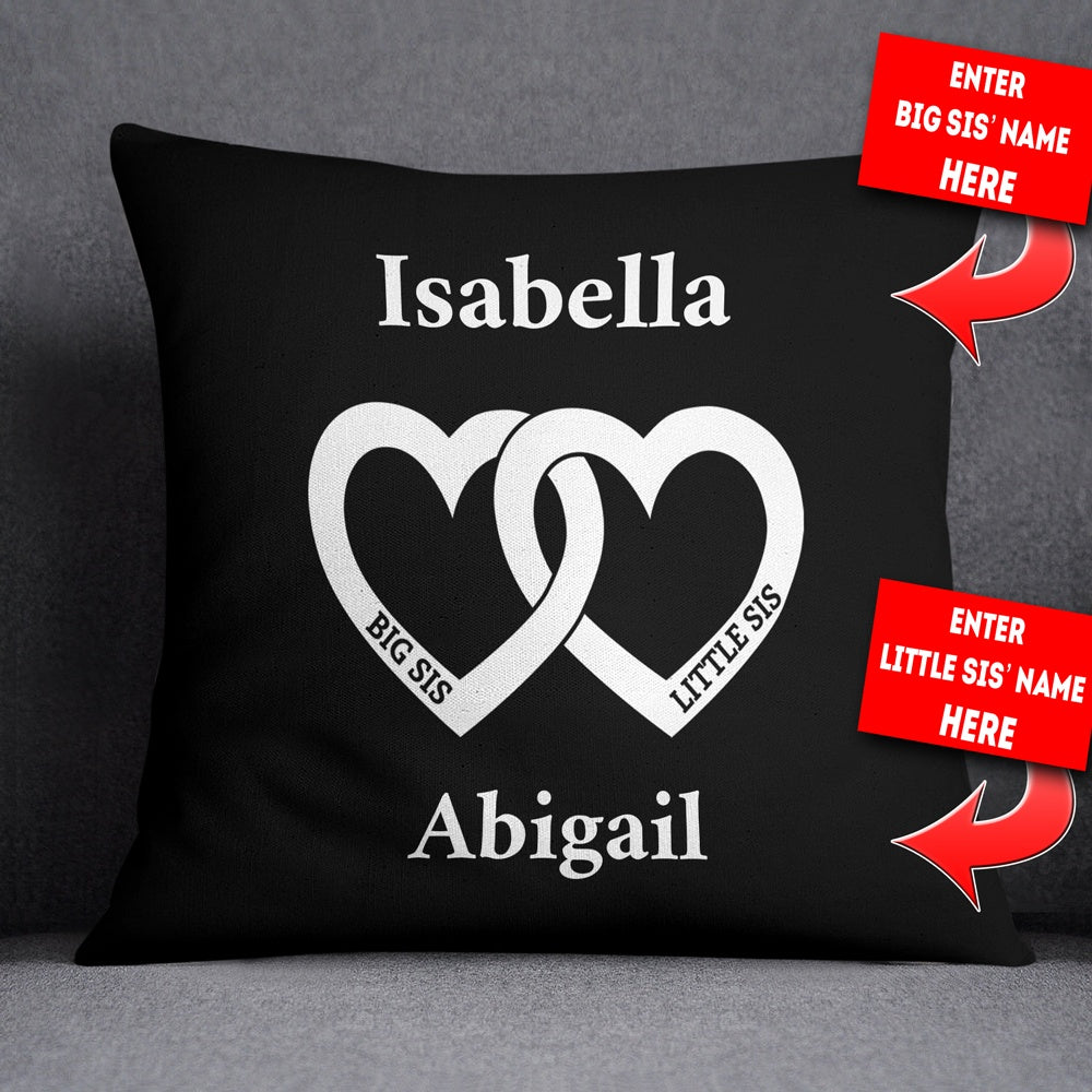 Big Sis Little Sis Heart Personalized Throw Pillow Cover - 18" X 18"