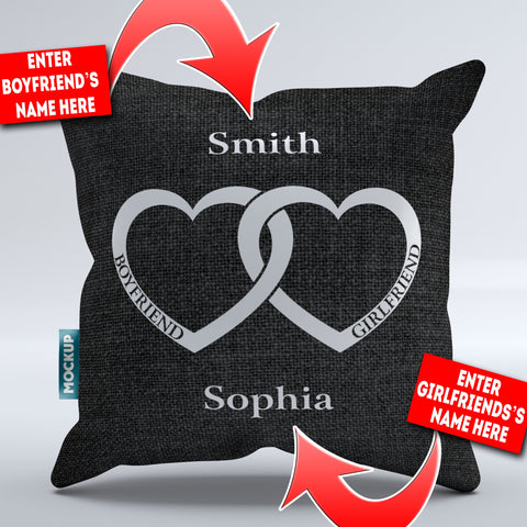 Boyfriend Girlfriend Heart - Personalized Throw Pillow Cover - 18" x 18"