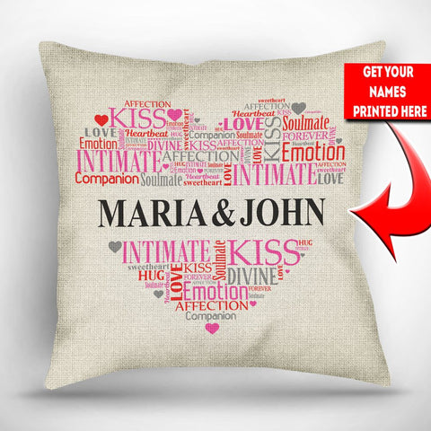 Heart Word Cloud Personalized Throw Pillow Cover - 18" x 18"
